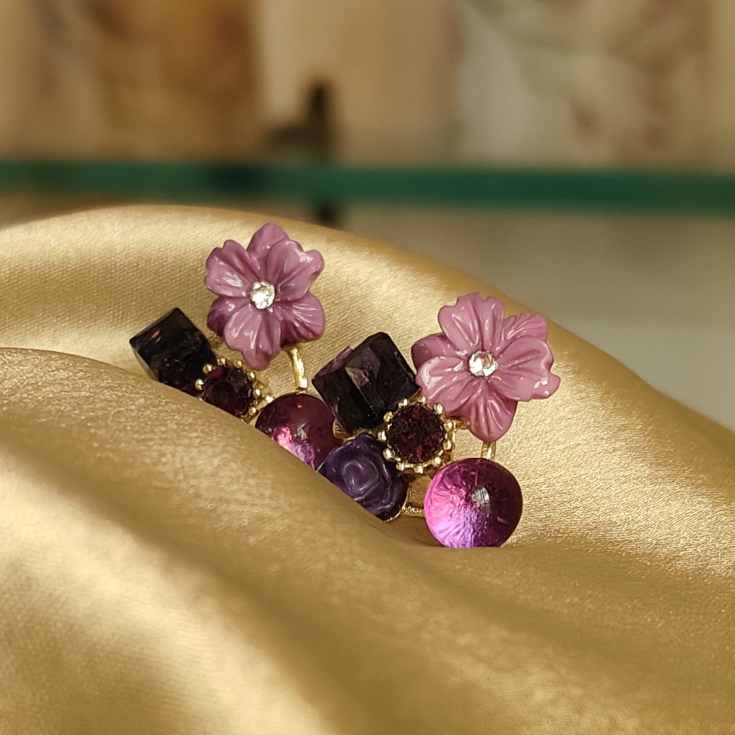 Purple Flower crystal Studs