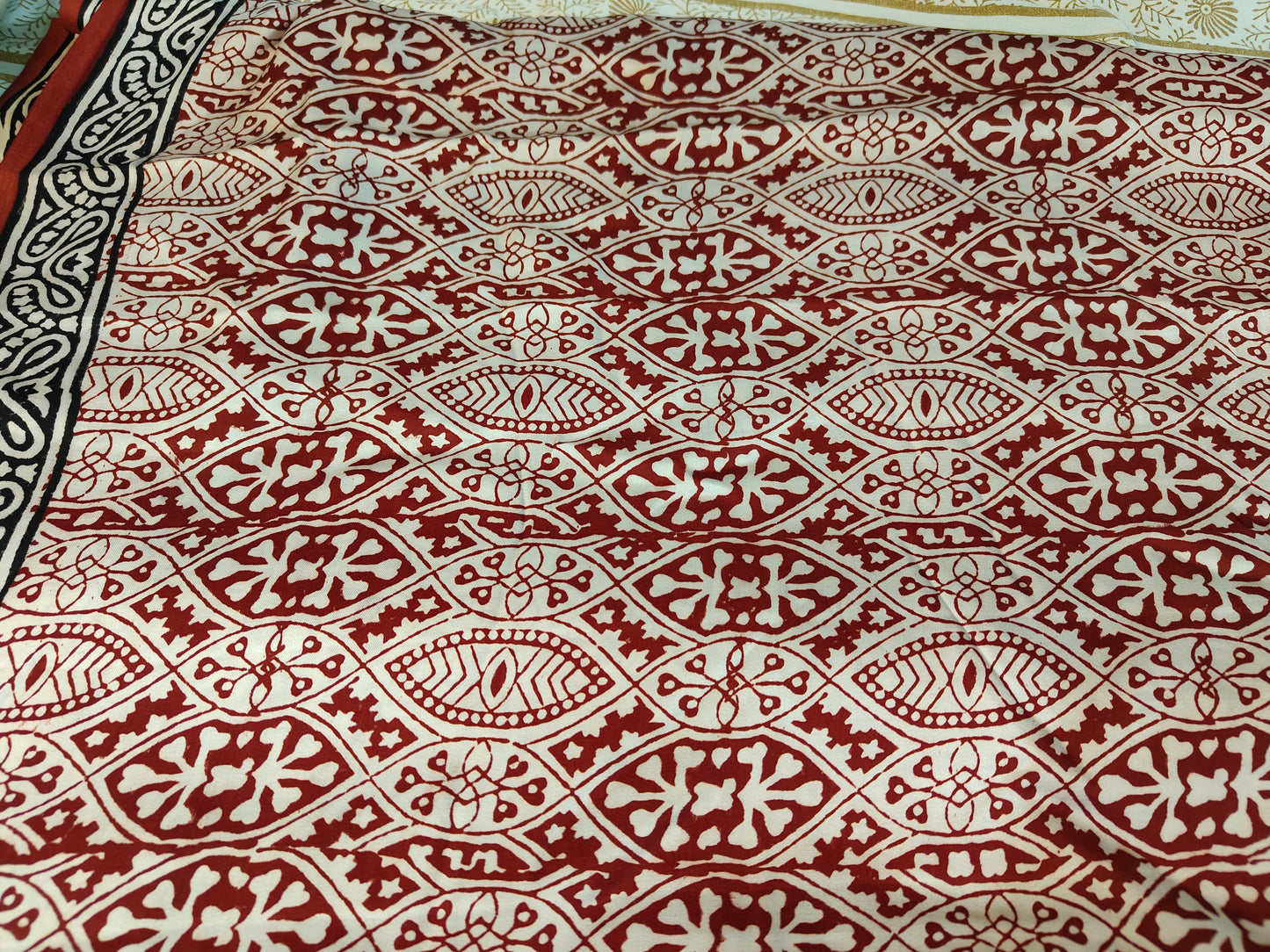 Modal Silk Saree (Maroon Geometric Blocks)