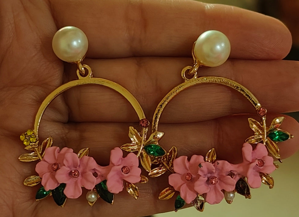 Pink Flower Earrings