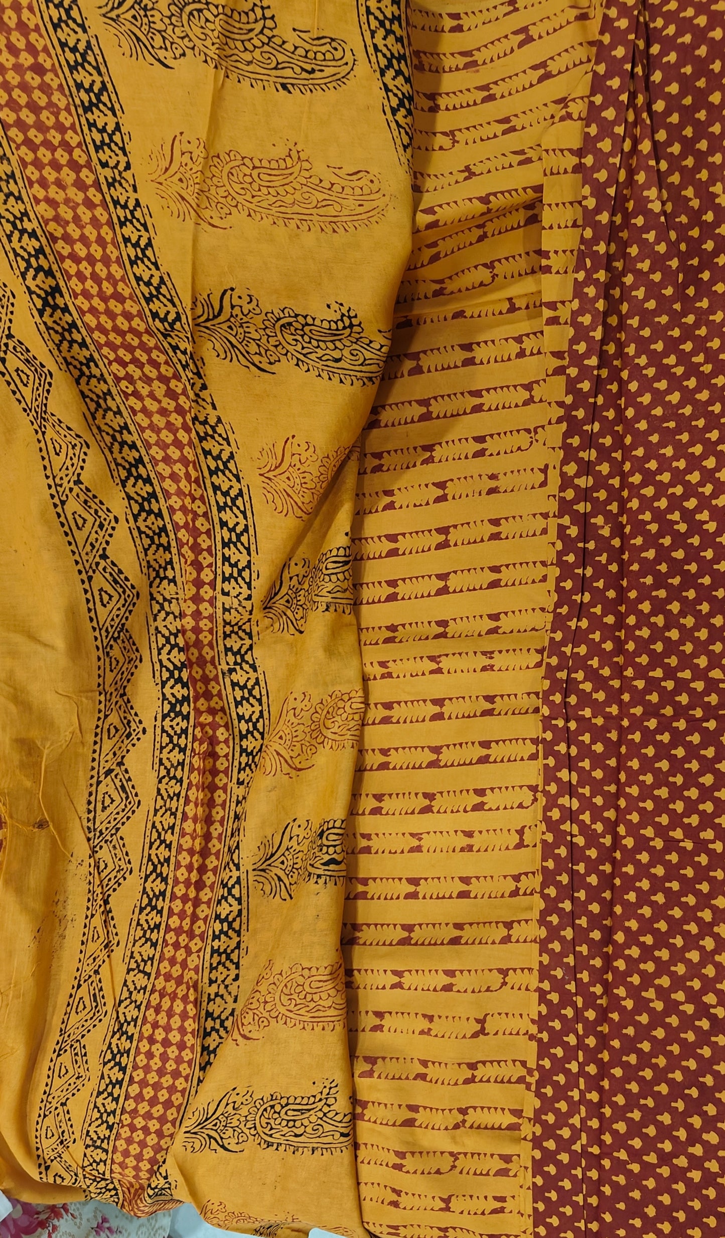 Pure Cotton Complete Salwar Suite material with Dupatta (Mustard & Maroon)