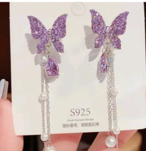 Lilac Crystal Butterfly Earrings