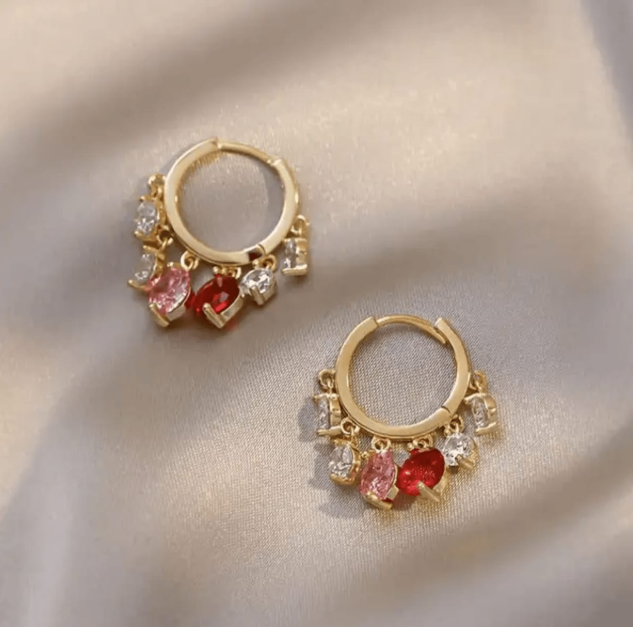 Gloden Studs With Multicolour Crystal Korean Earrings