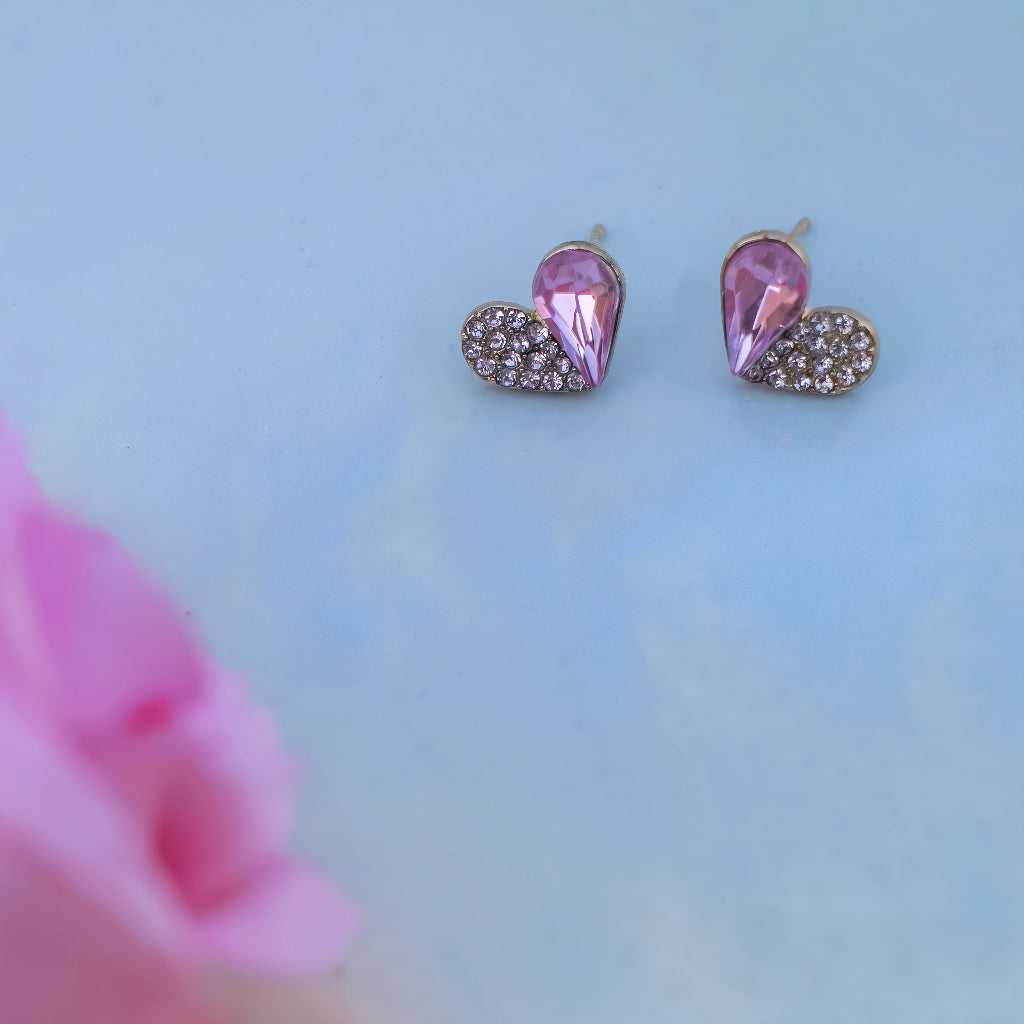 Pink Gold Heart Studs