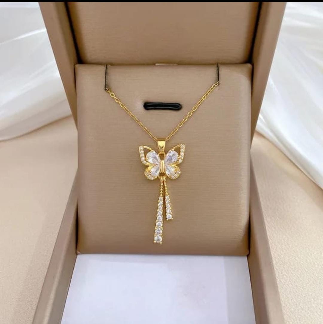Golden Studded Butterfly Pendant