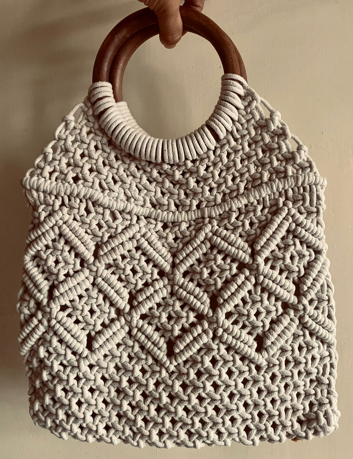 Ring Handmade White Macrame Bag