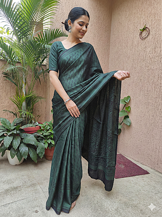 Modal Silk Saree(Bottle Green)(Moongiya)