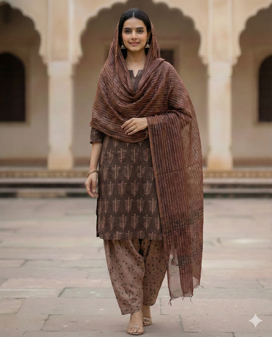 Bag Print suit material with Chiffon Duppatta
