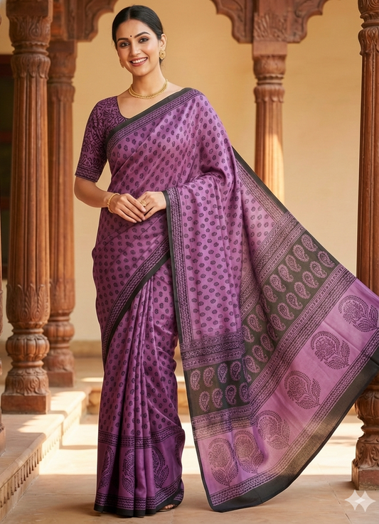 Modal Silk Sarees (Purple with Black Blocks)
