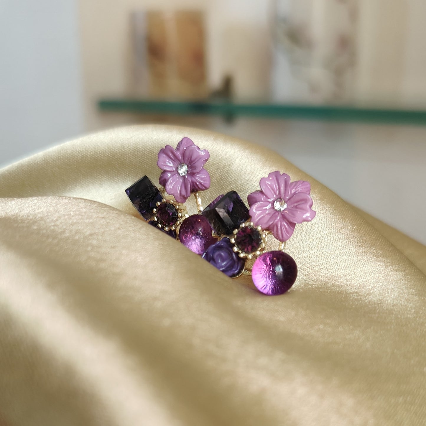 Purple Flower crystal Studs
