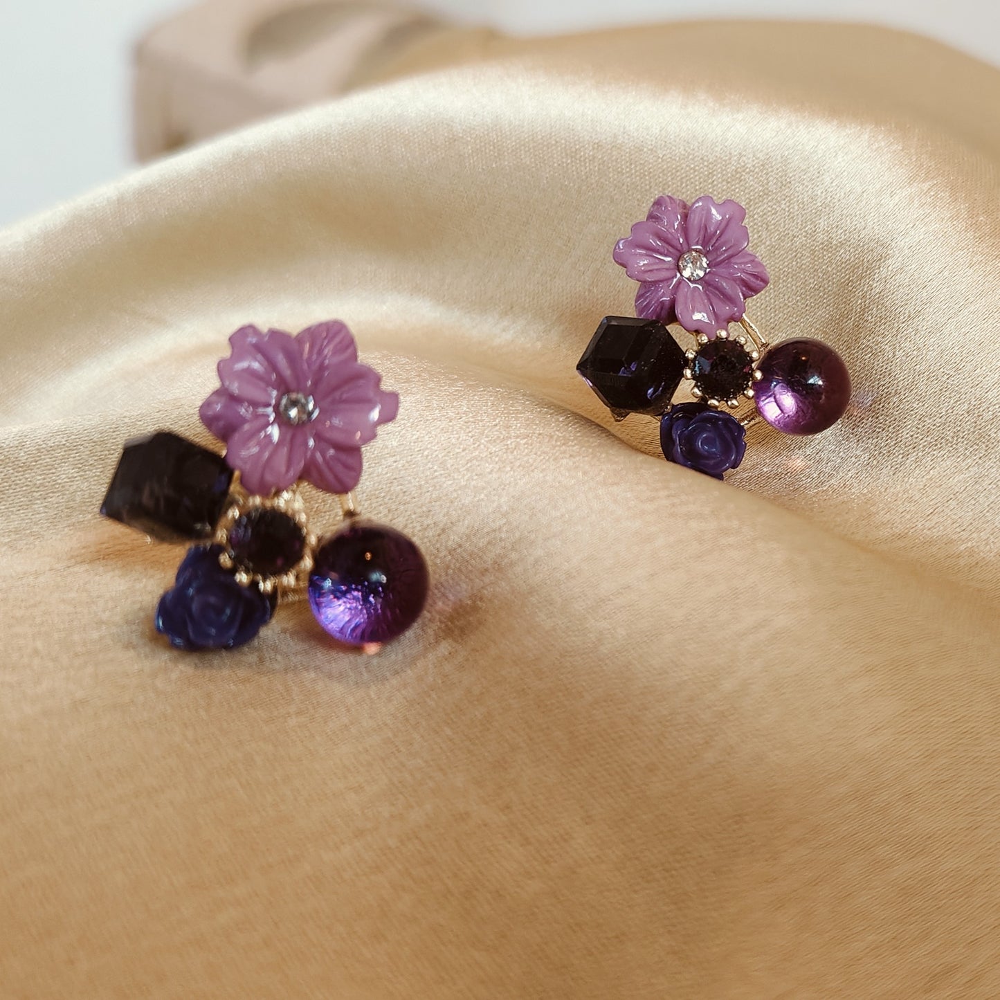Purple Flower crystal Studs