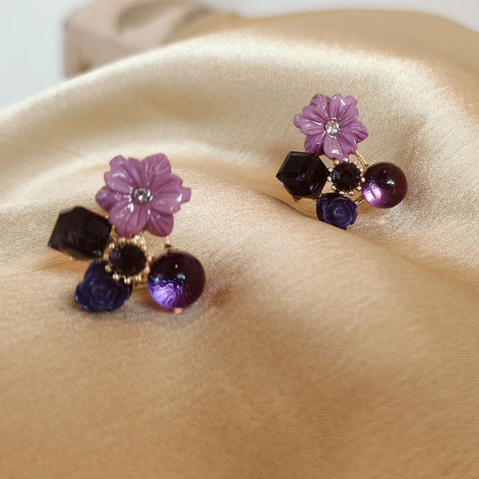 Purple Flower crystal Studs