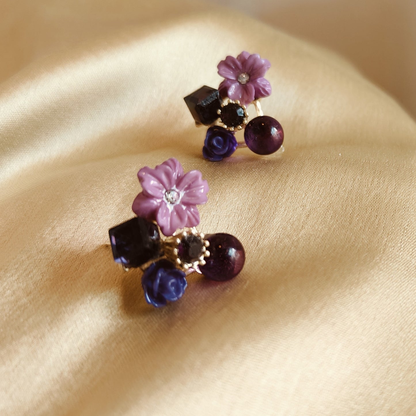 Purple Flower crystal Studs