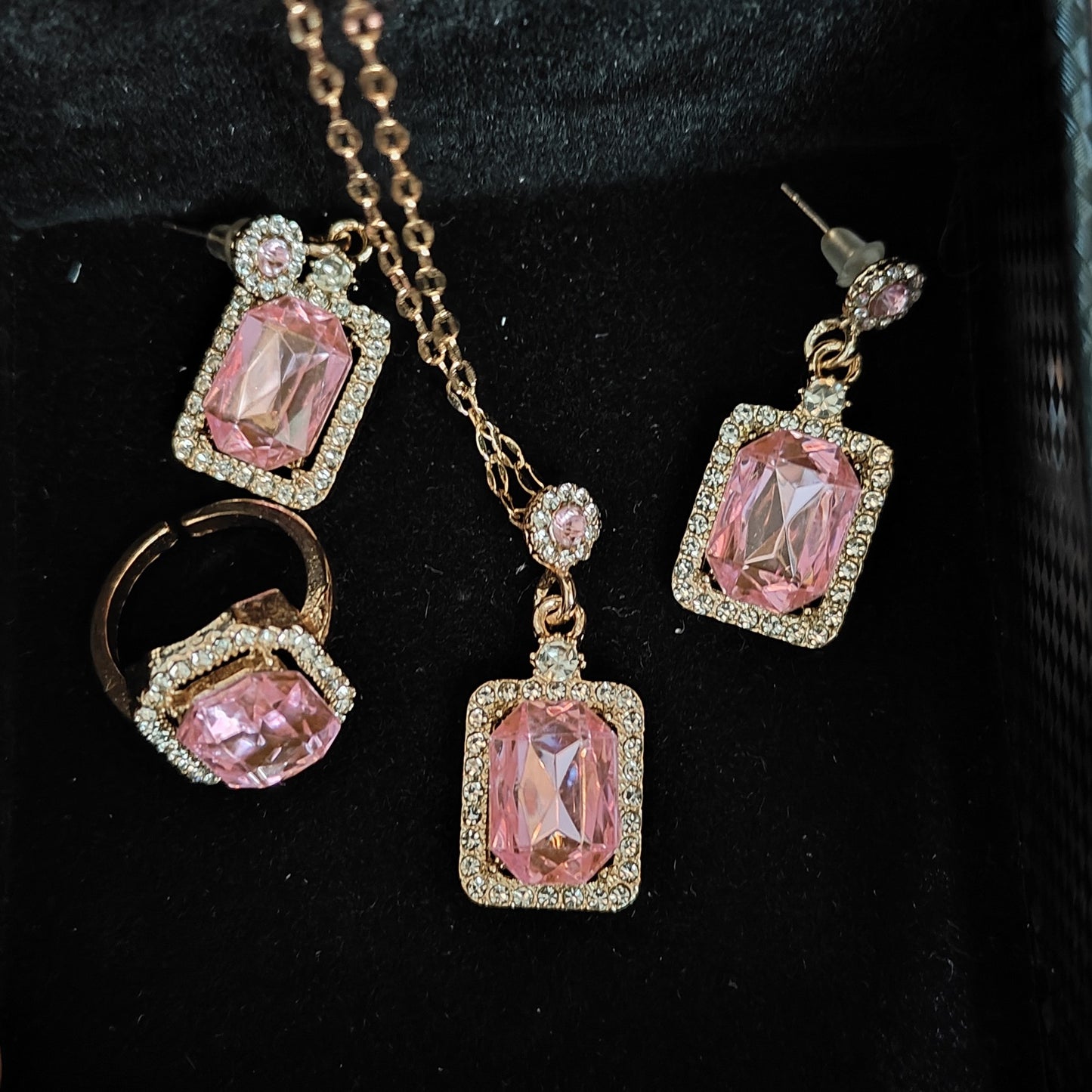 Pink Crystal Pendant Set