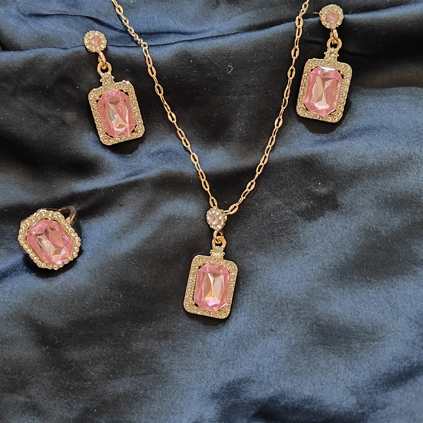 Pink Crystal Pendant Set