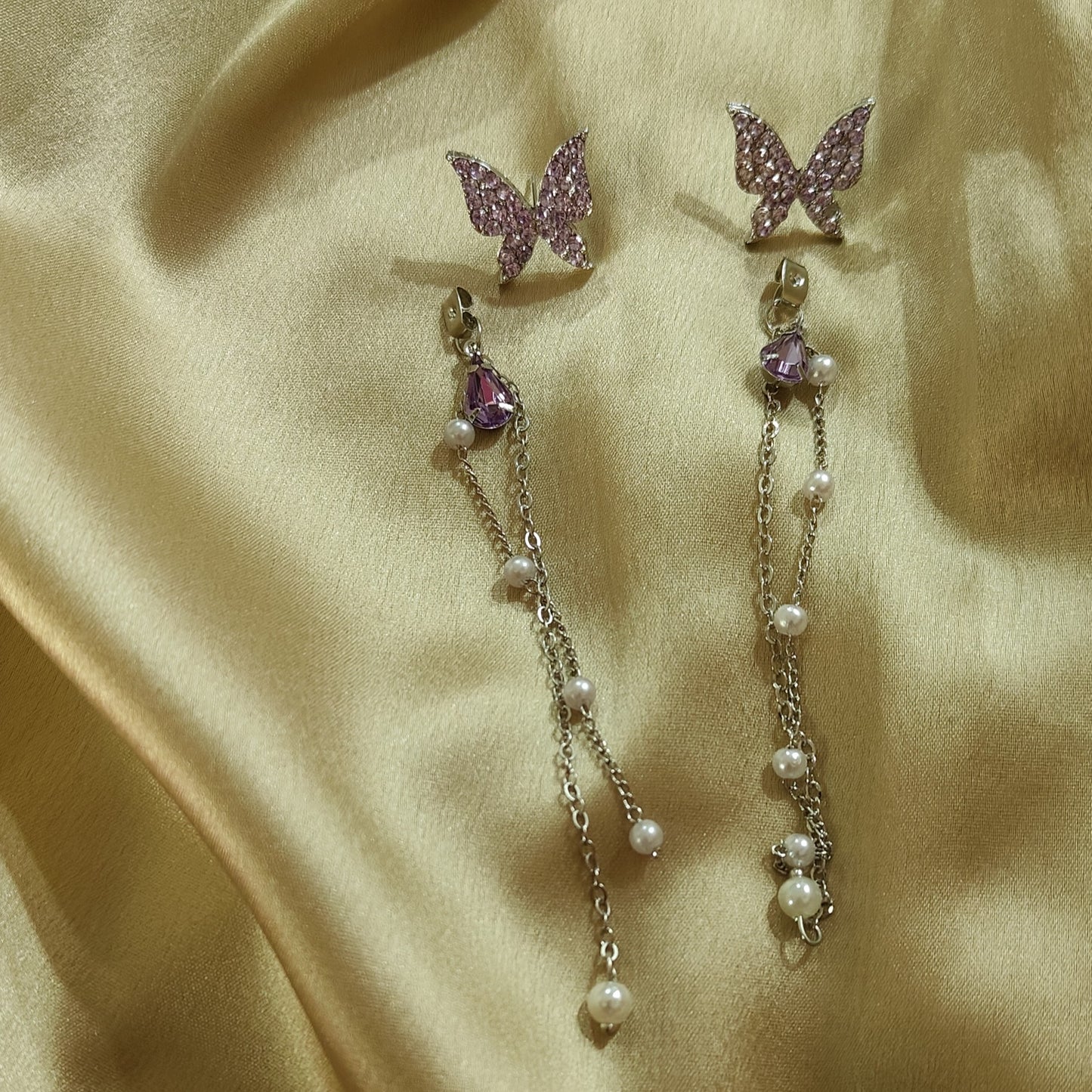 Lilac Crystal Butterfly Earrings