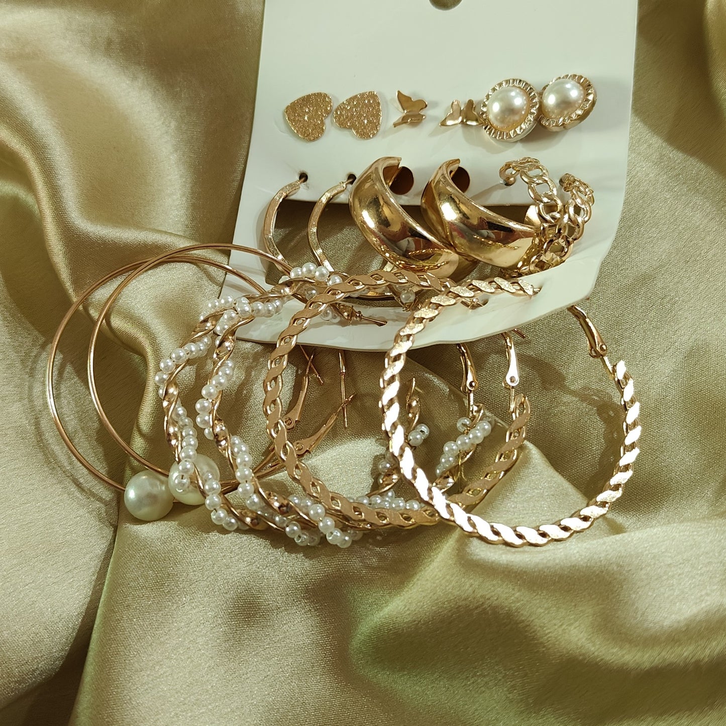 Set of 9 Golden Tending Korean Earrings