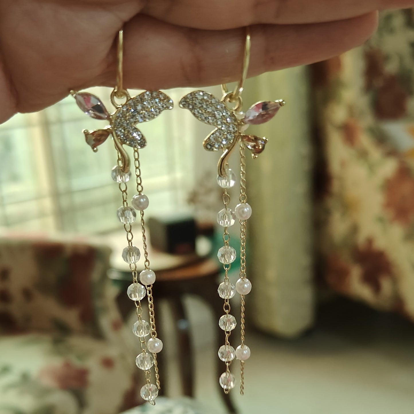 Purple Crystal Butterfly Earrings