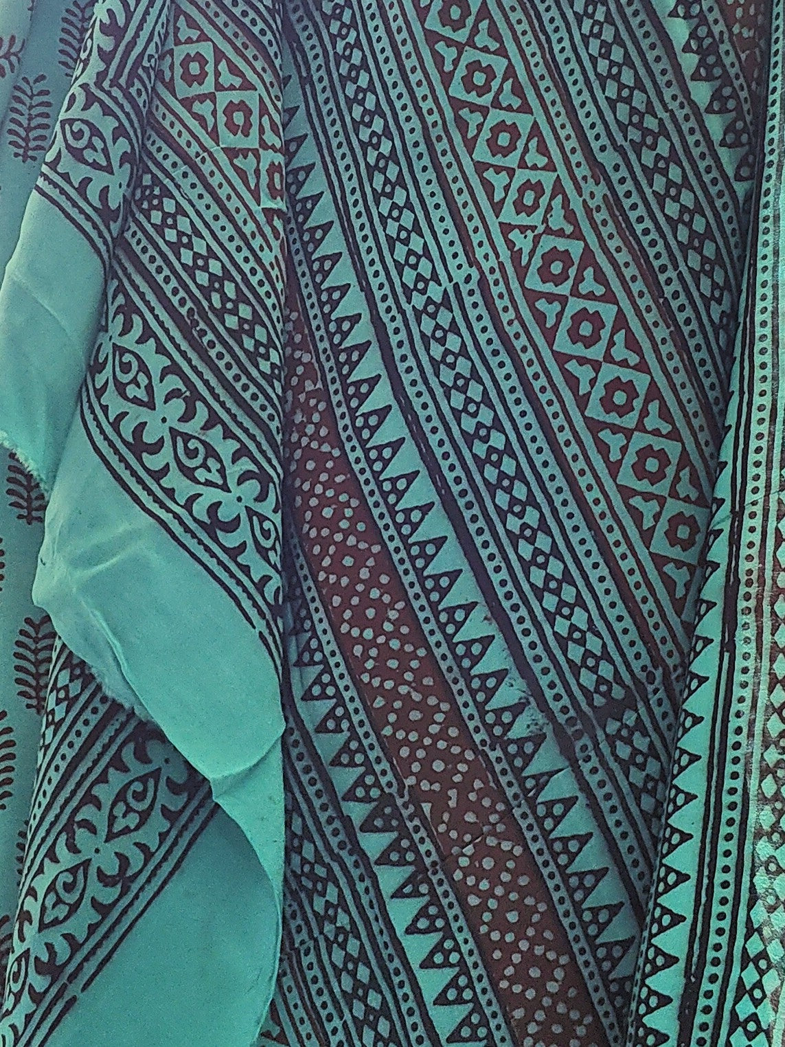 Bagh Print Chinon Saree (Teal)