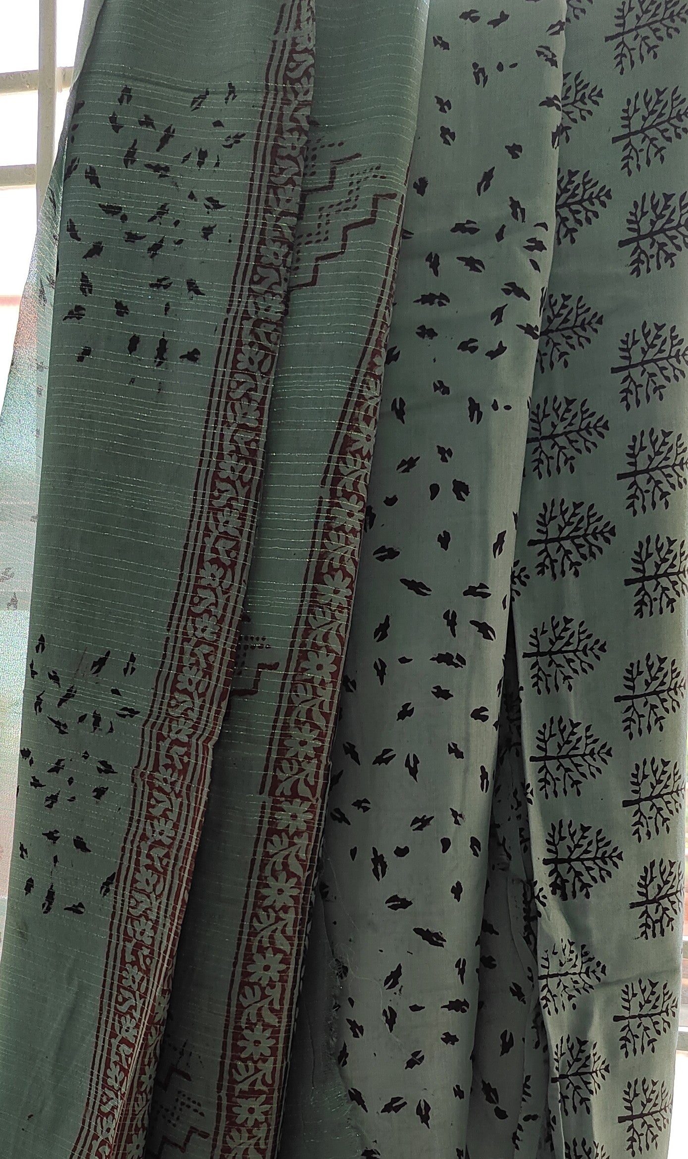 Bag Print Suit material with Chiffon Duppatta (Teal)