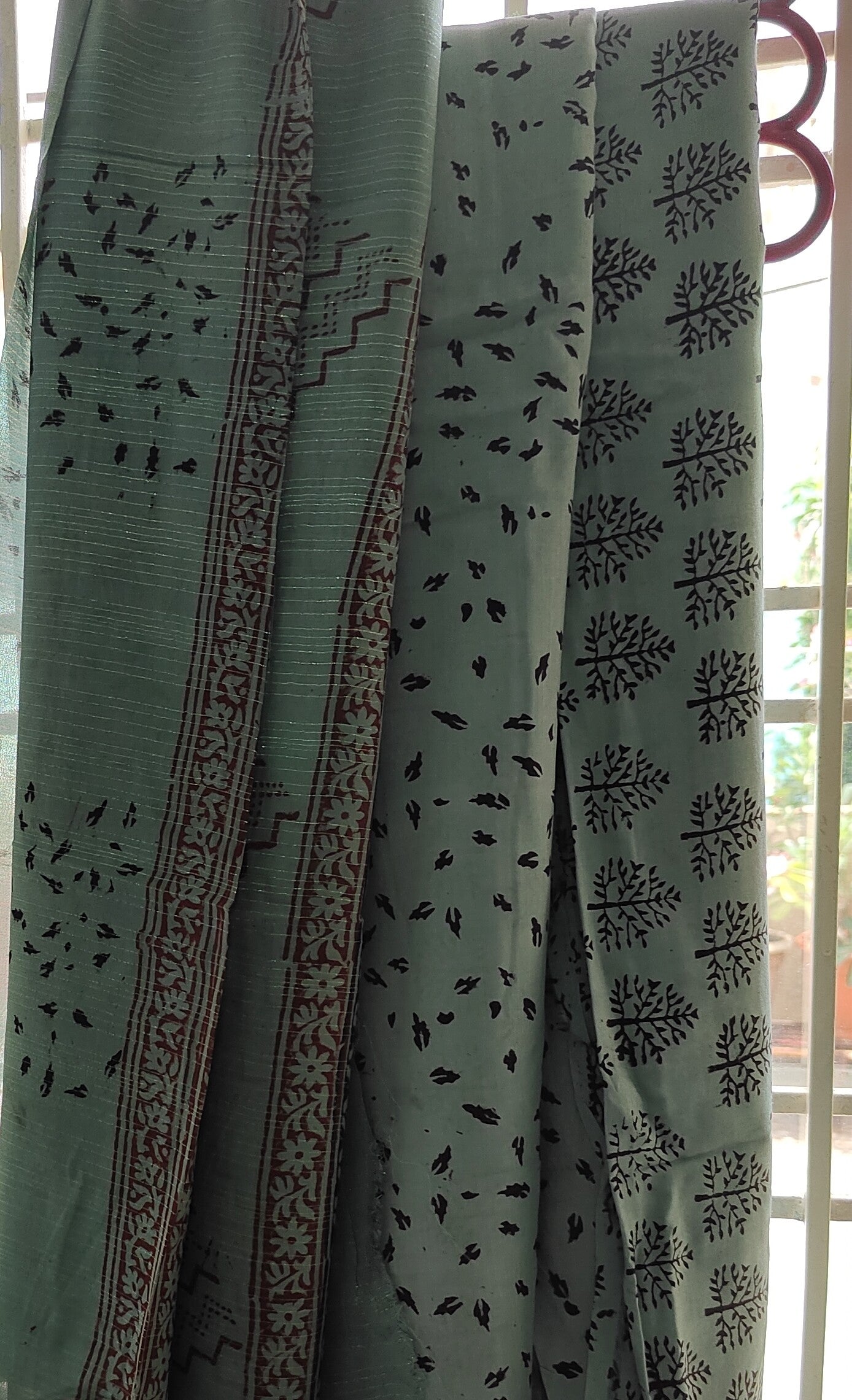 Bag Print Suit material with Chiffon Duppatta (Teal)