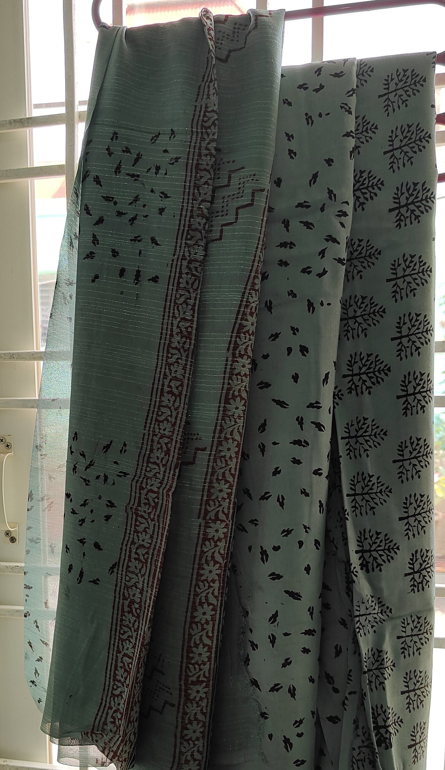 Bag Print Suit material with Chiffon Duppatta (Teal)