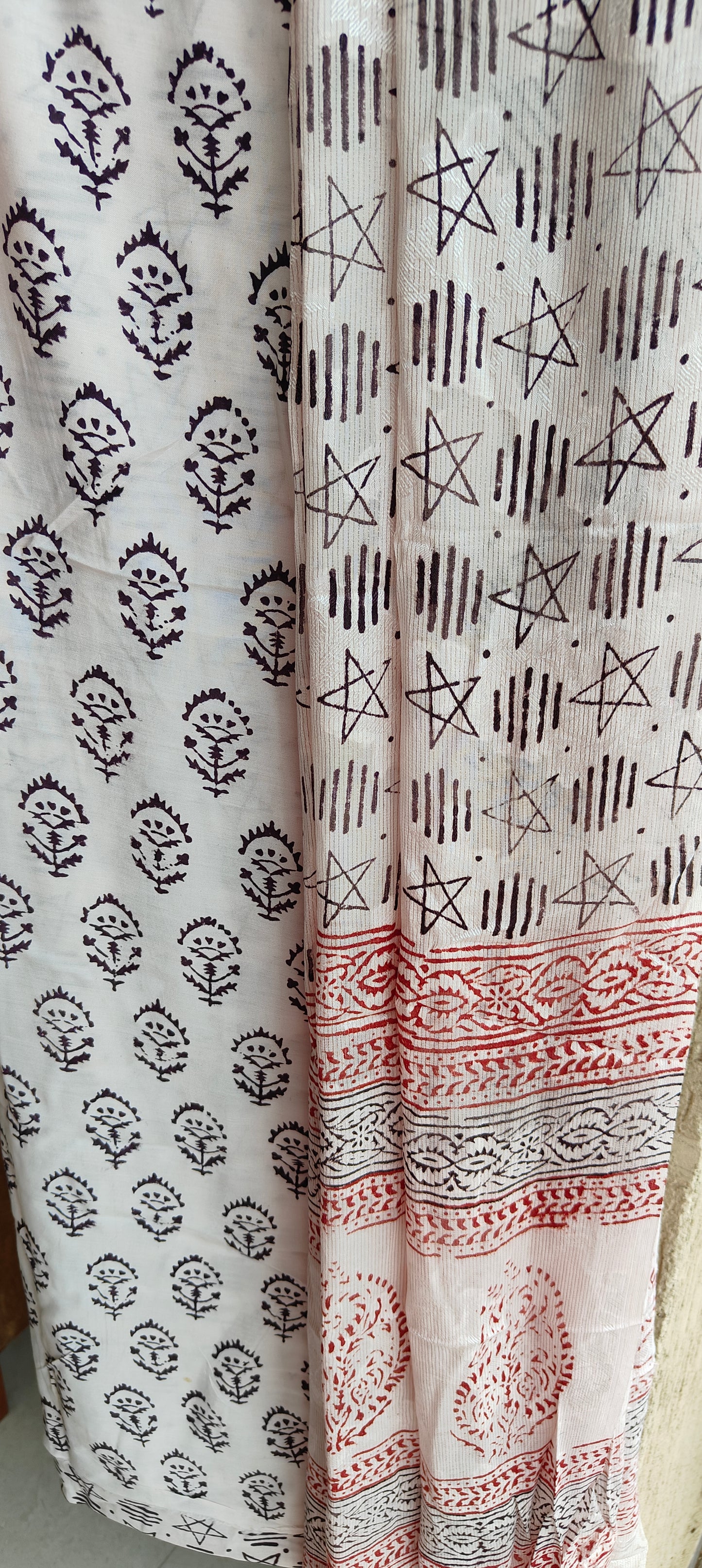 Bag Print Suit material with Chiffon Duppatta (Black and White)