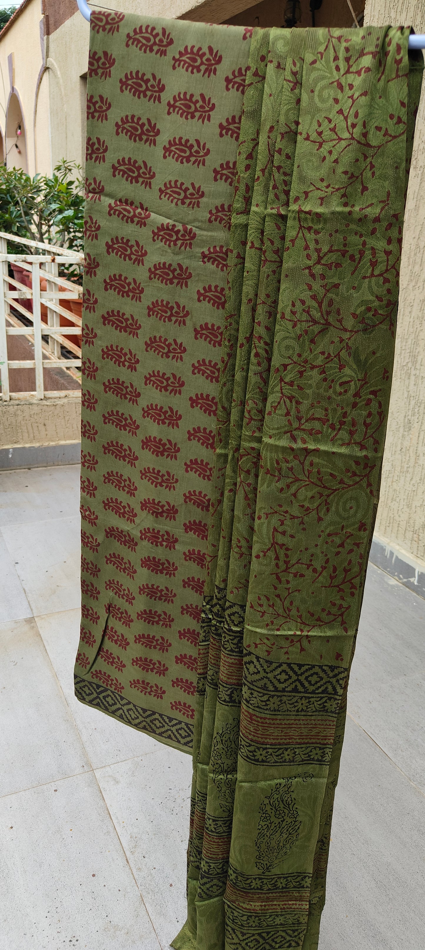 Bag Print Suit material with Chiffon Duppatta (Mehndi Green)
