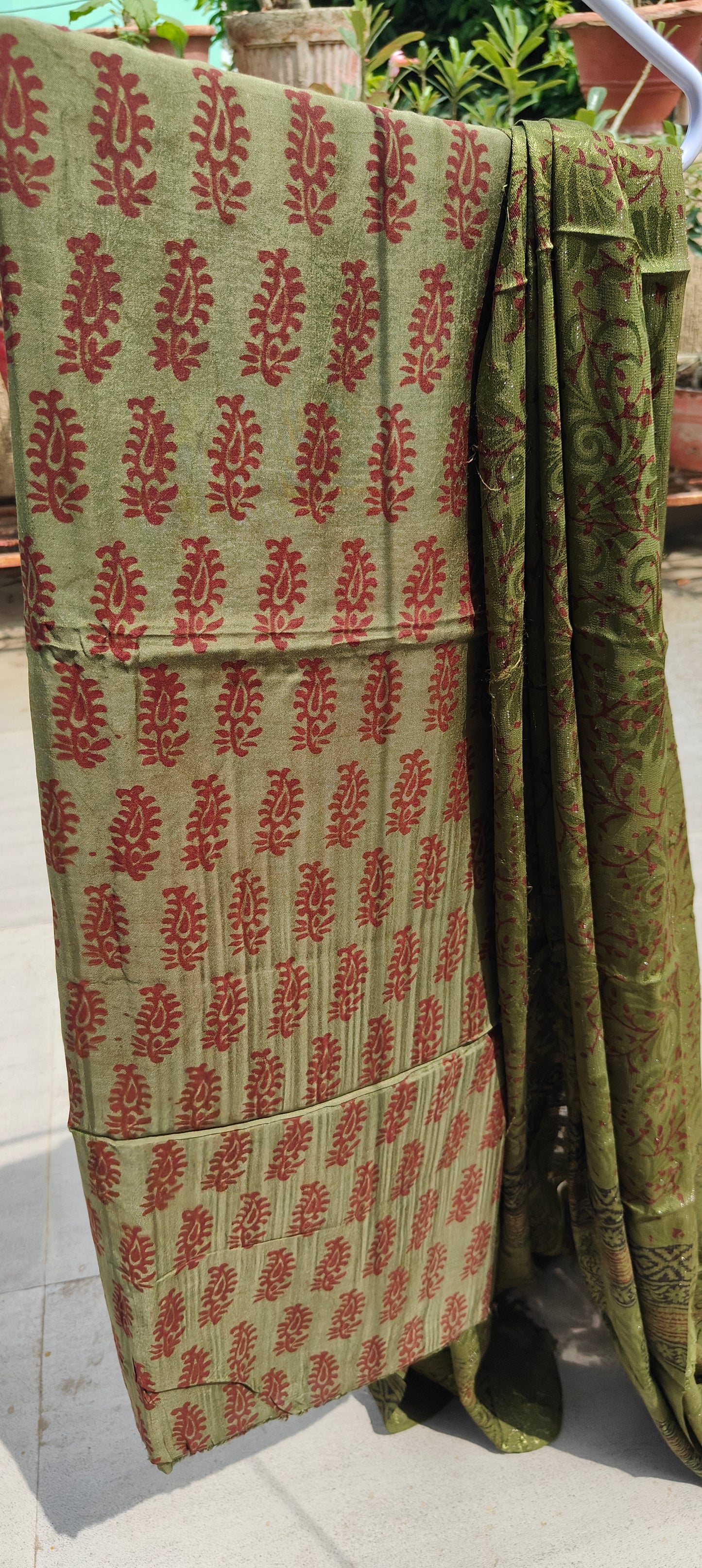 Bag Print Suit material with Chiffon Duppatta (Mehndi Green)