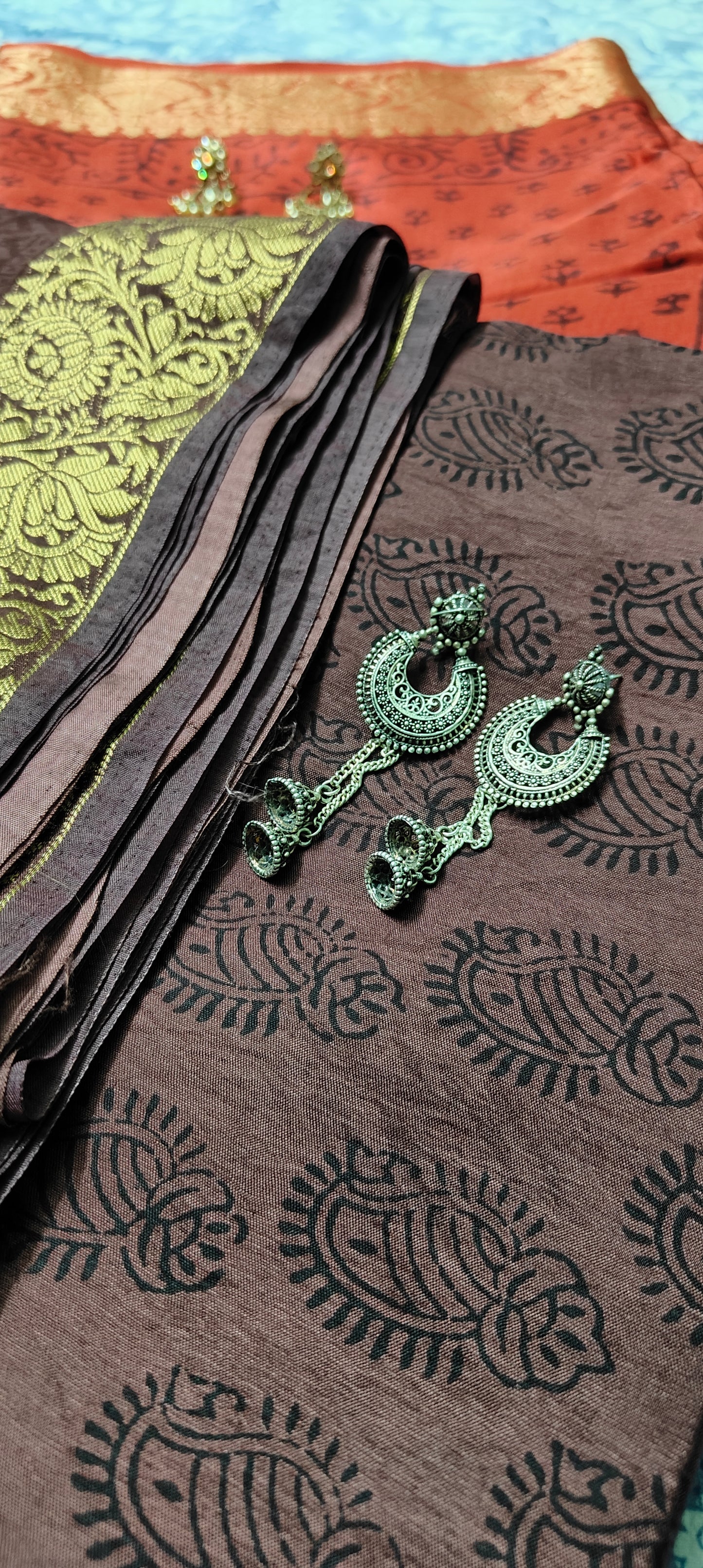 Bagh Print Dola Silk Saree (Mahogany)