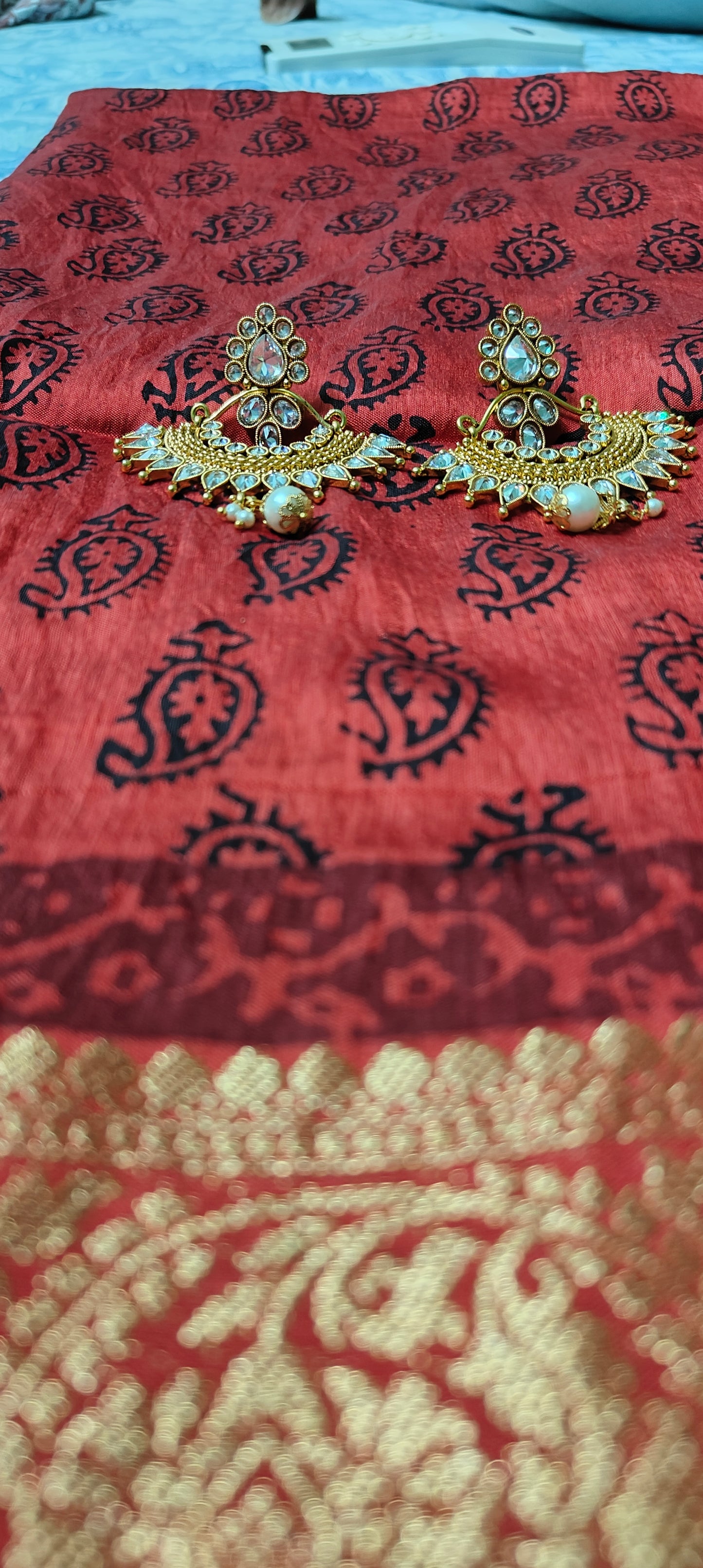 Bagh Print Dola Silk Saree (Crimson)