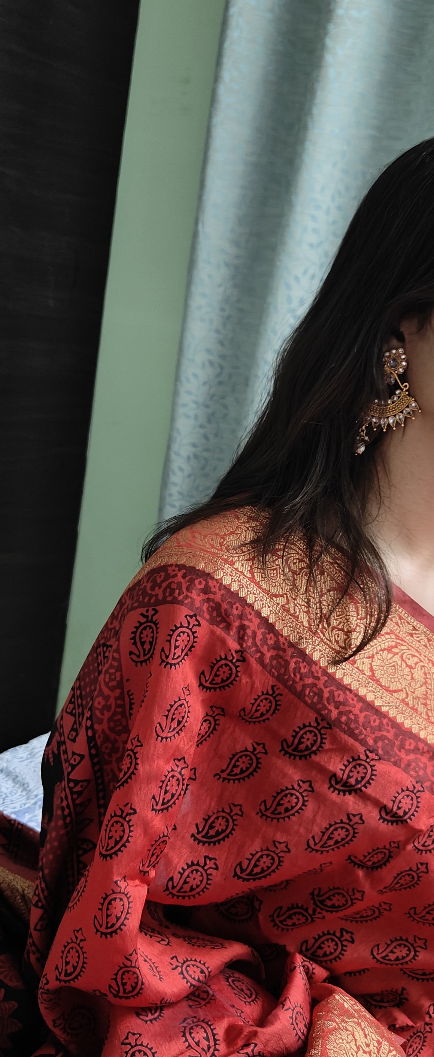 Bagh Print Dola Silk Saree (Crimson)