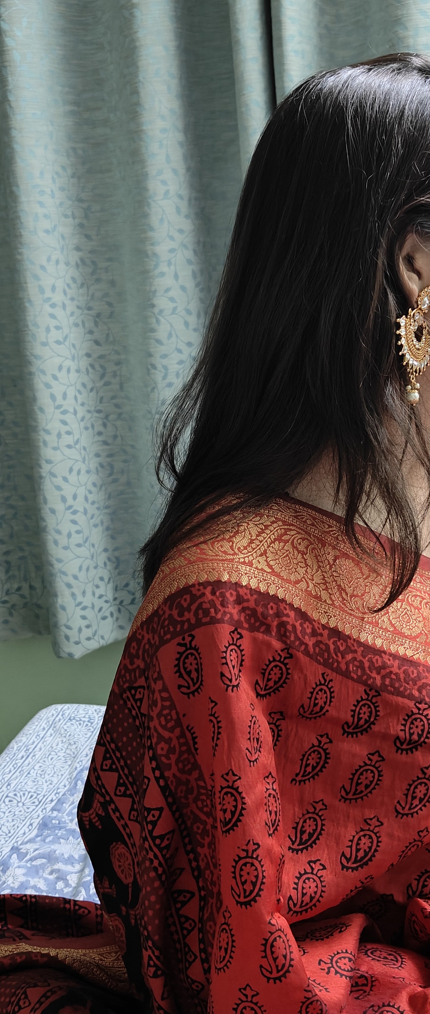 Bagh Print Dola Silk Saree (Crimson)