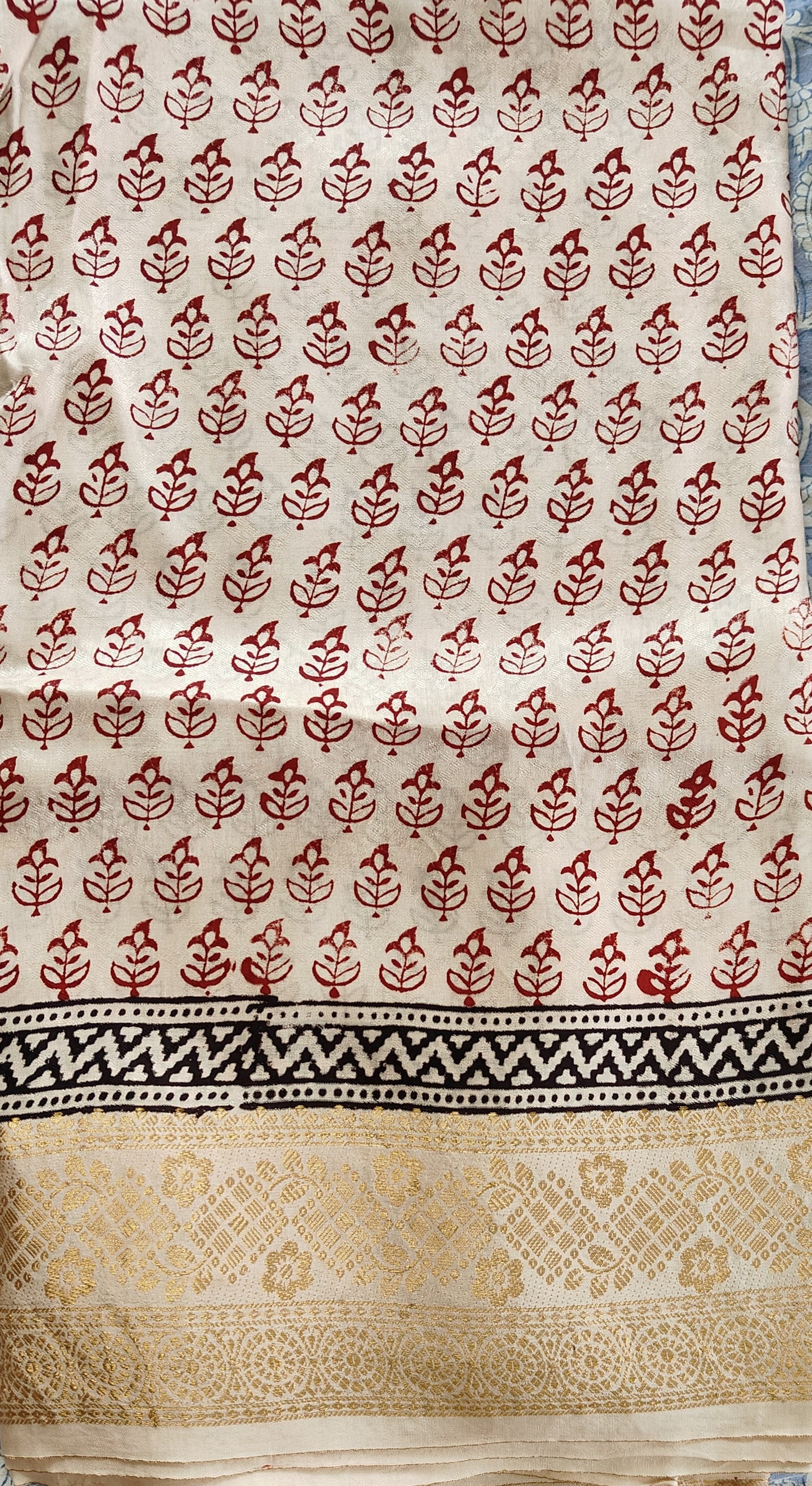 Bagh Print Dola Silk Saree (Off White)