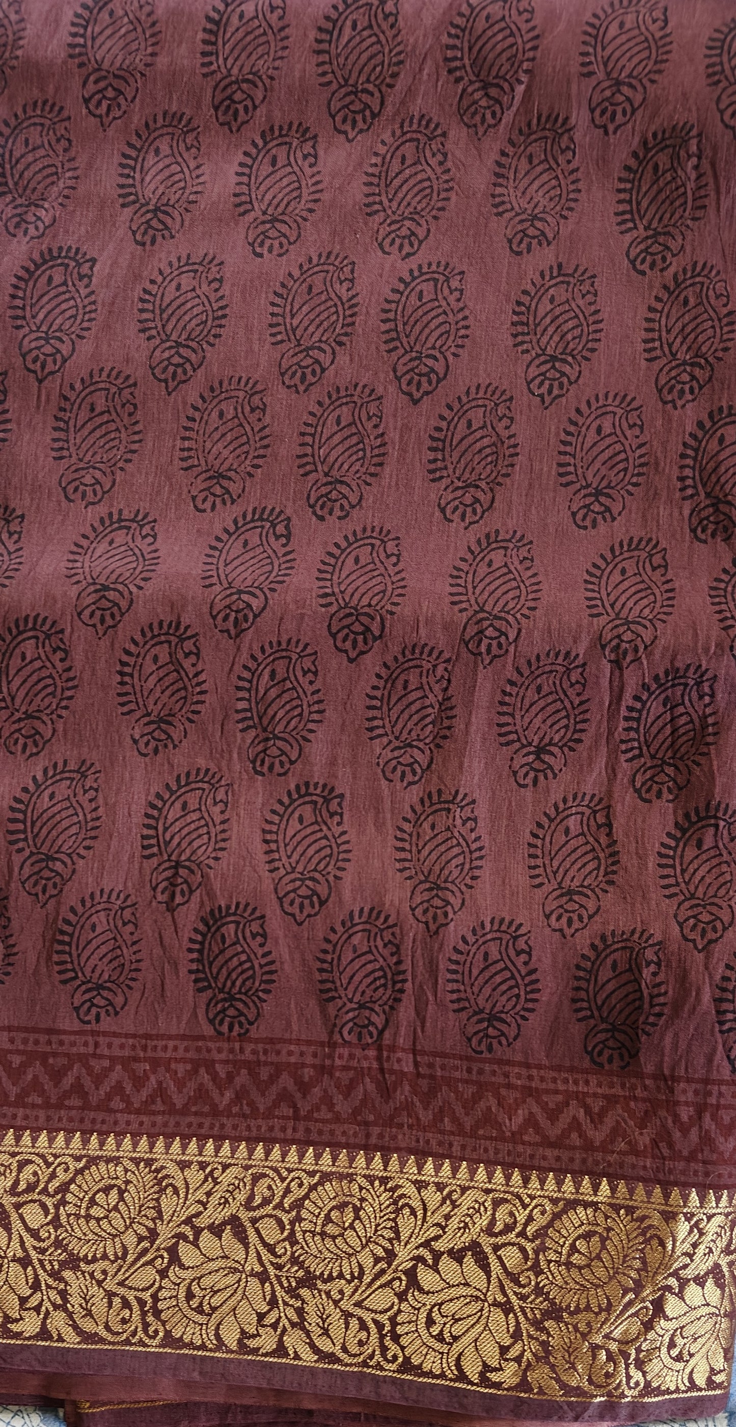 Bagh Print Dola Silk Saree (Mahogany)