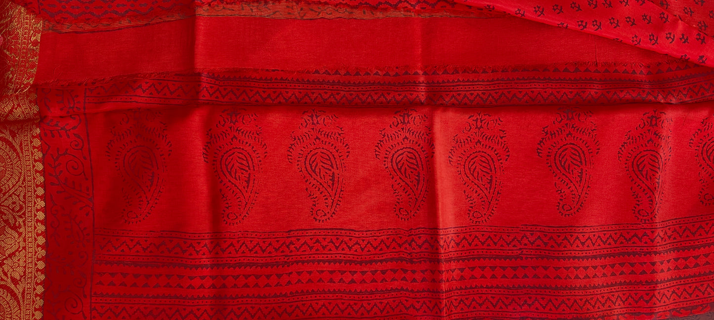 Bagh Print Dola Silk Saree (Scarlet)