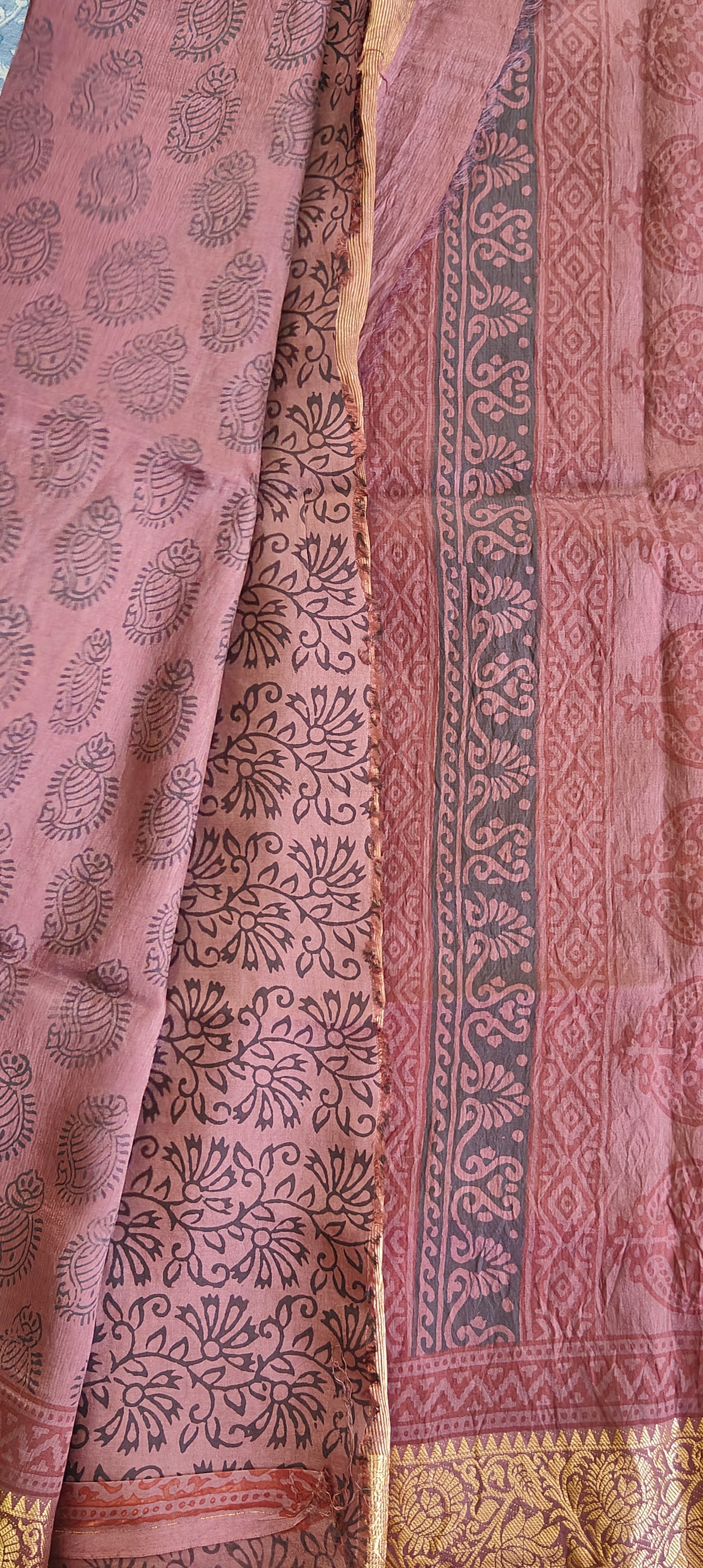 Bagh Print Dola Silk Saree (Mahogany)