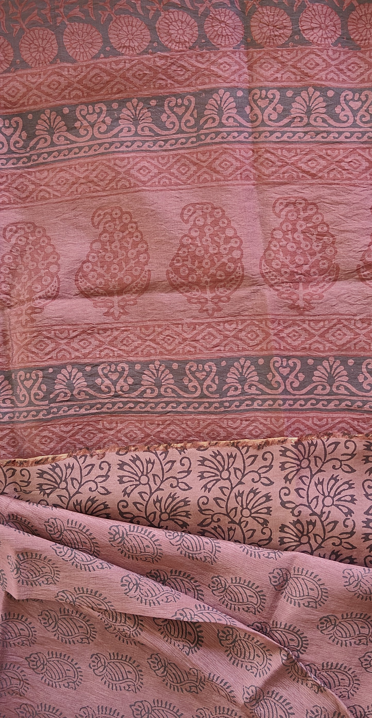 Bagh Print Dola Silk Saree (Mahogany)