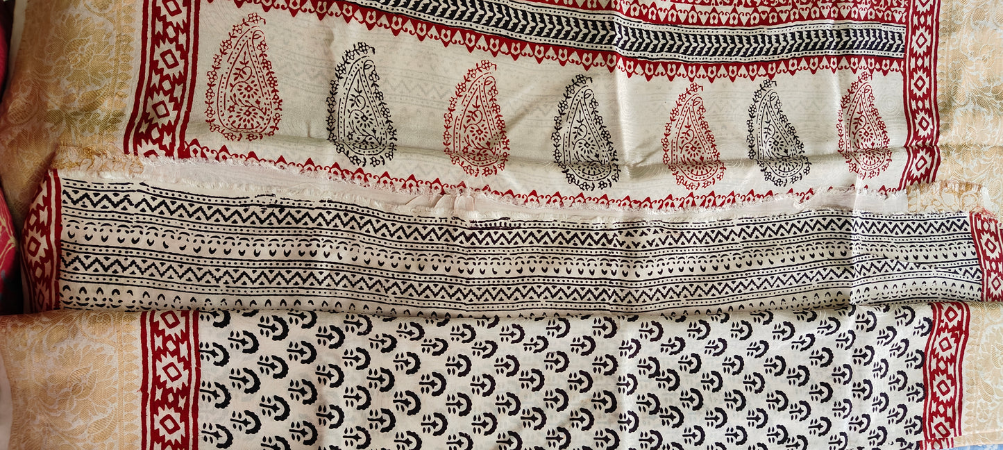 Bagh Print Dola Silk Saree (White)