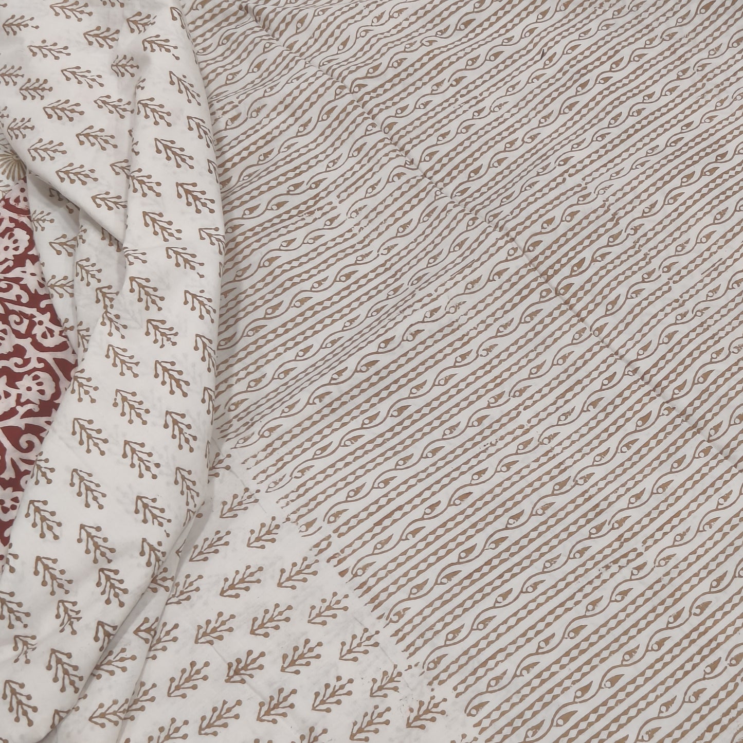 Off White Bagh Block suit material( Pure Cotton) summer wear Palm