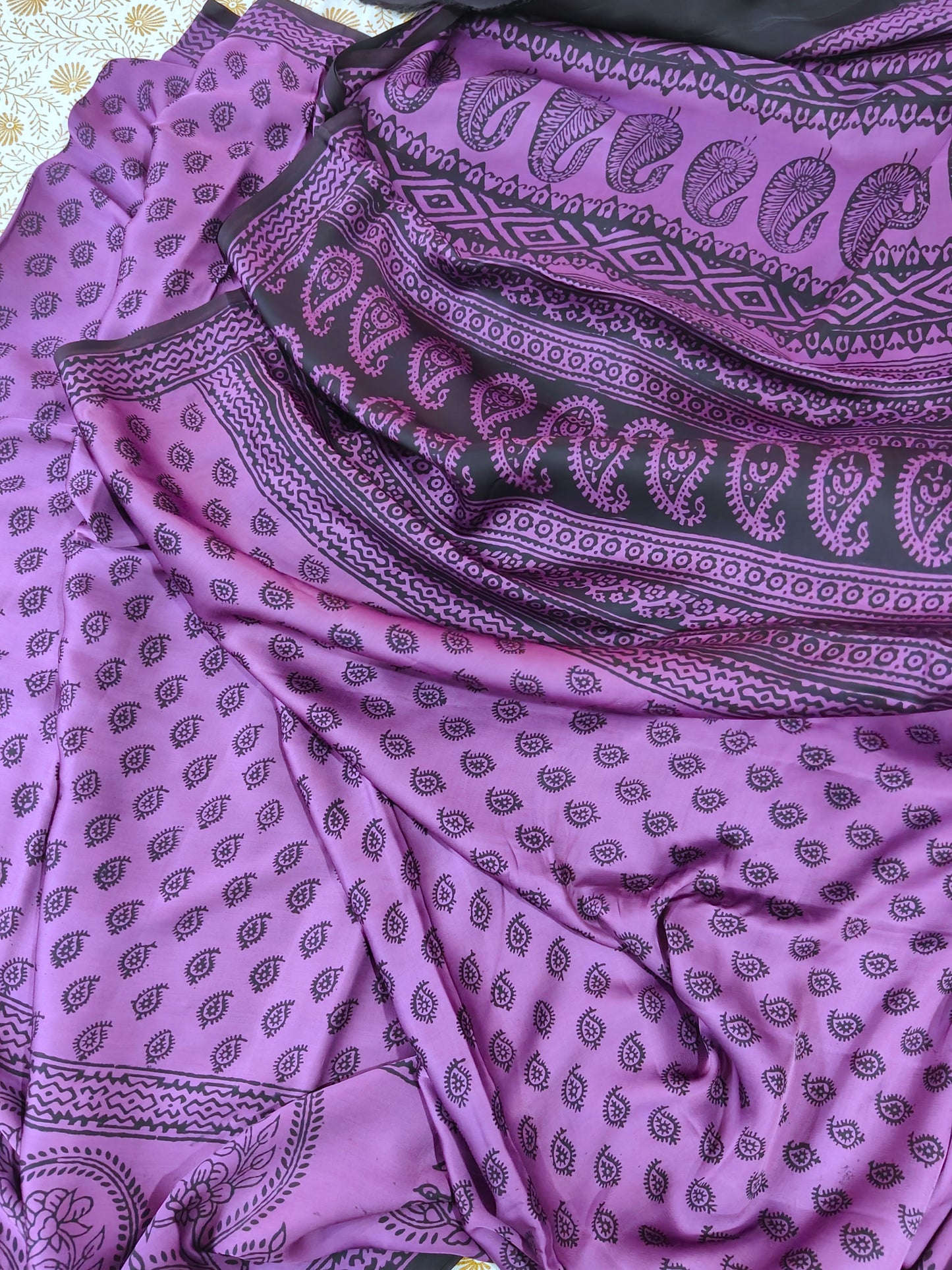 Modal Silk Sarees (Purple with Black Blocks)