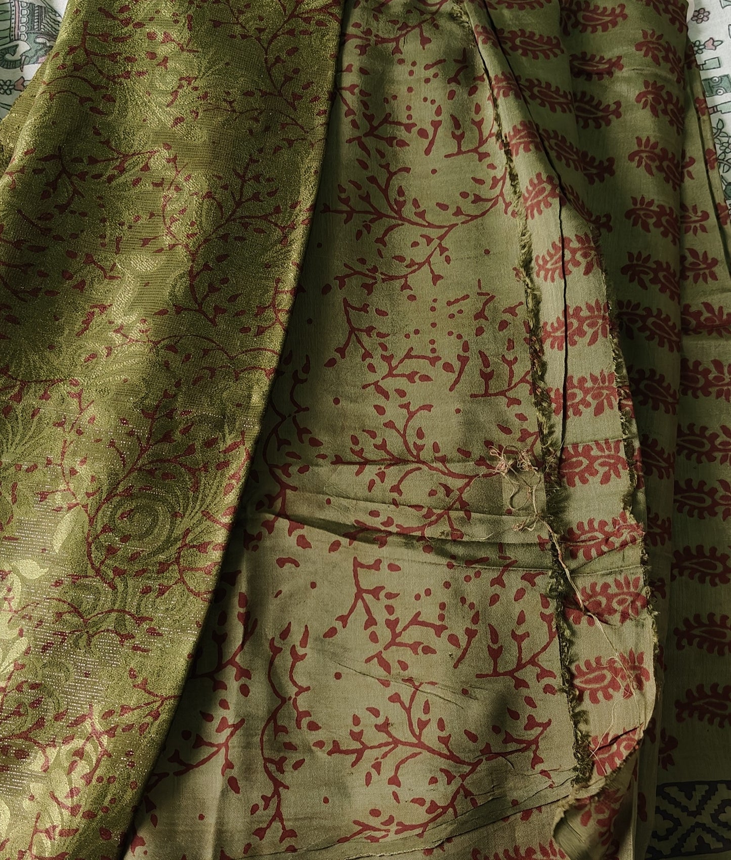 Bag Print Suit material with Chiffon Duppatta (Mehndi Green)
