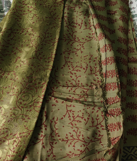 Bag Print Suit material with Chiffon Duppatta (Mehndi Green)