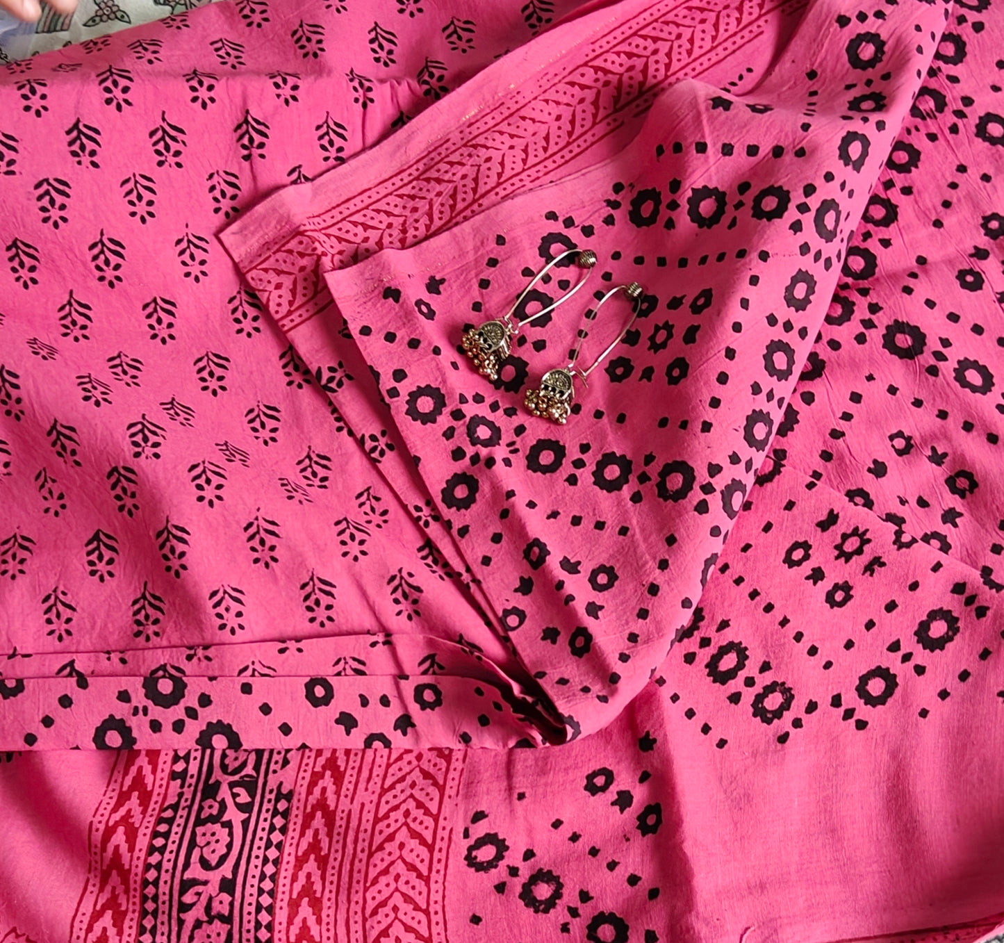 Pure Cotton Complete Salwar Suite material with Dupatta (Pink)