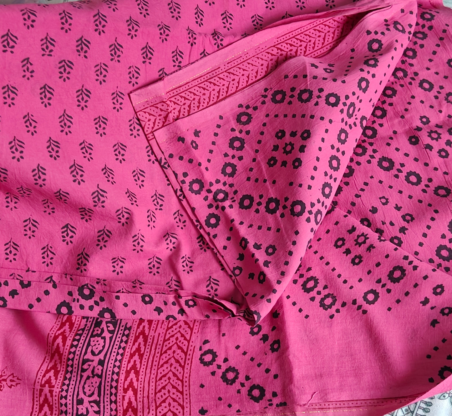 Pure Cotton Complete Salwar Suite material with Dupatta (Pink)