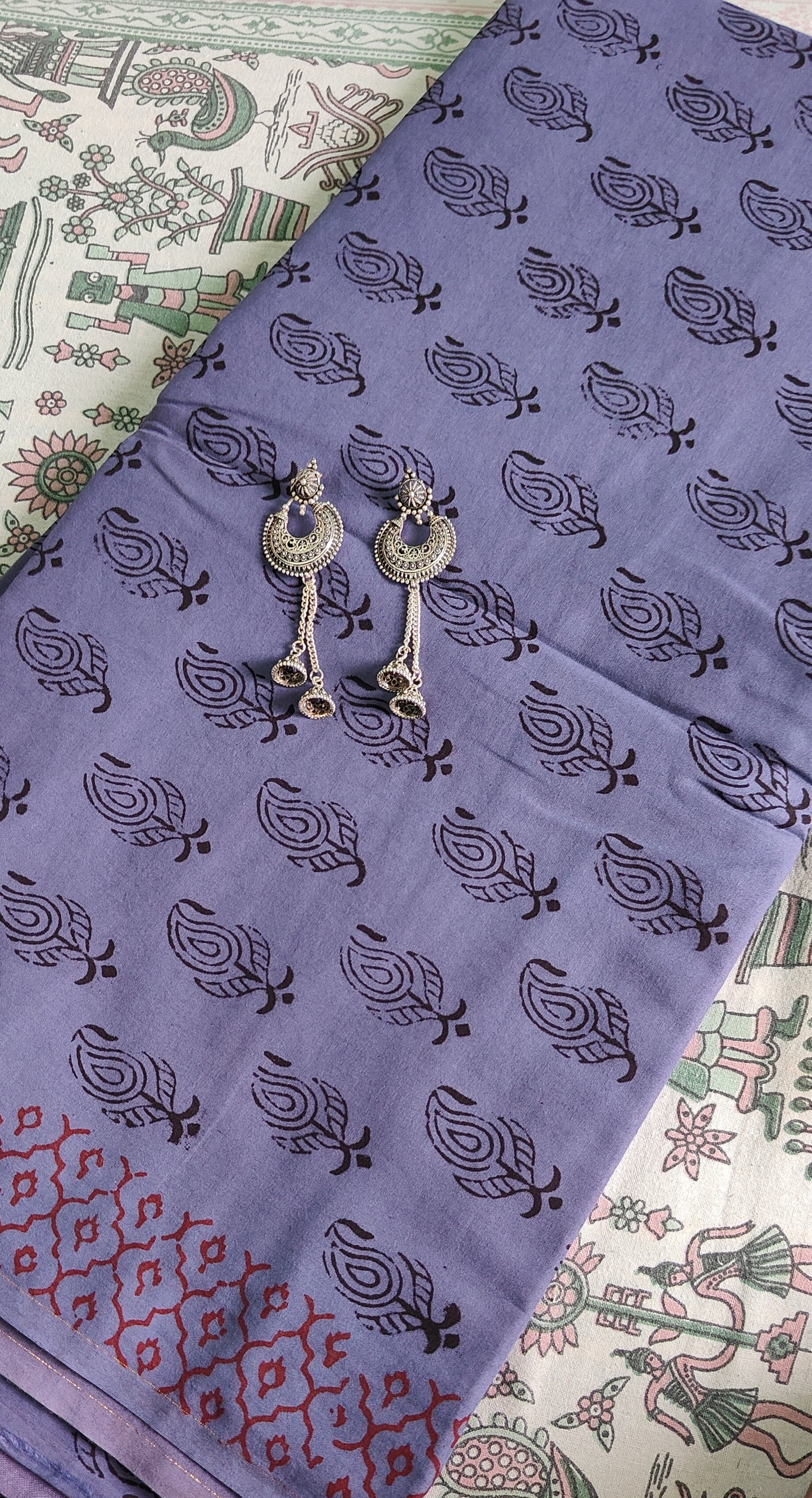 Pure Cotton Complete Salwar Suite material with Dupatta (Lilac)