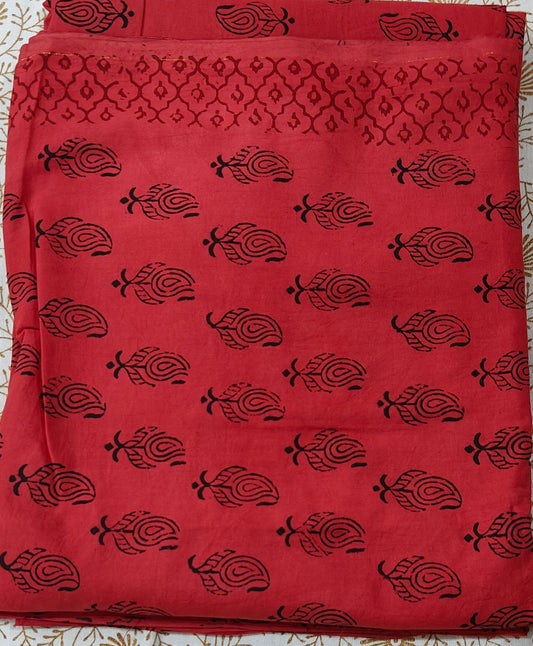Pure Cotton Complete Salwar Suite material with Dupatta (Red)