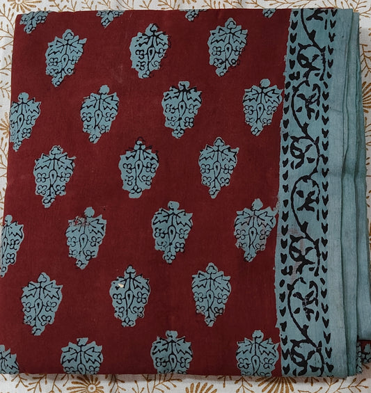 Pure Cotton Complete Salwar Suite material with Dupatta (Marron with contrast)