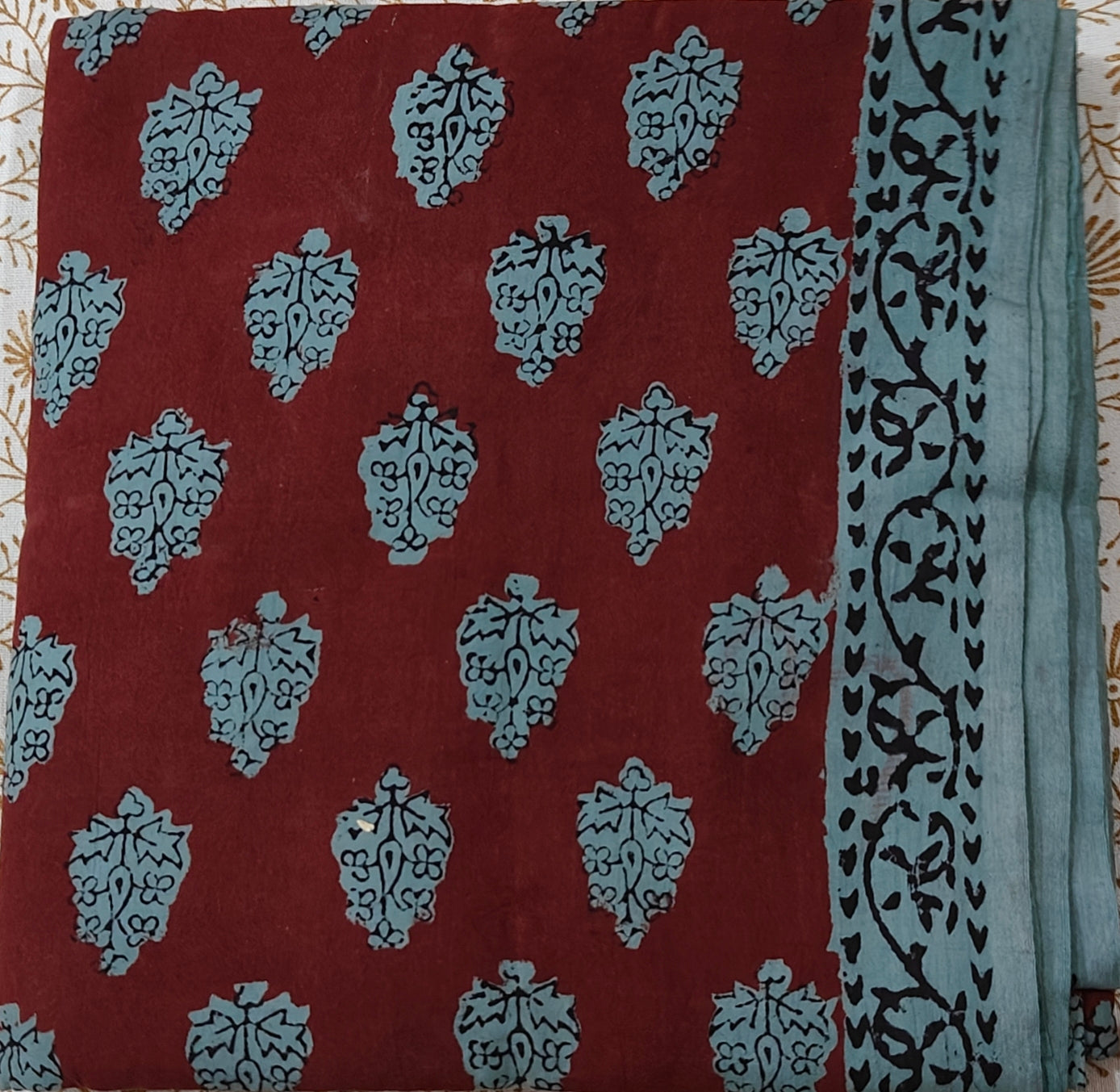 Pure Cotton Complete Salwar Suite material with Dupatta (Marron with contrast)
