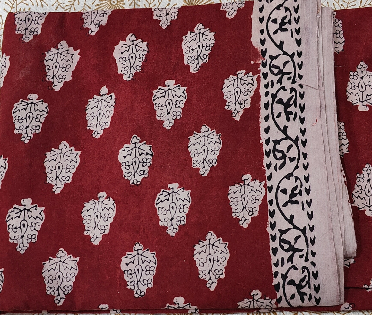 Pure Cotton Complete Salwar Suite material with Dupatta (Marron with Off white)