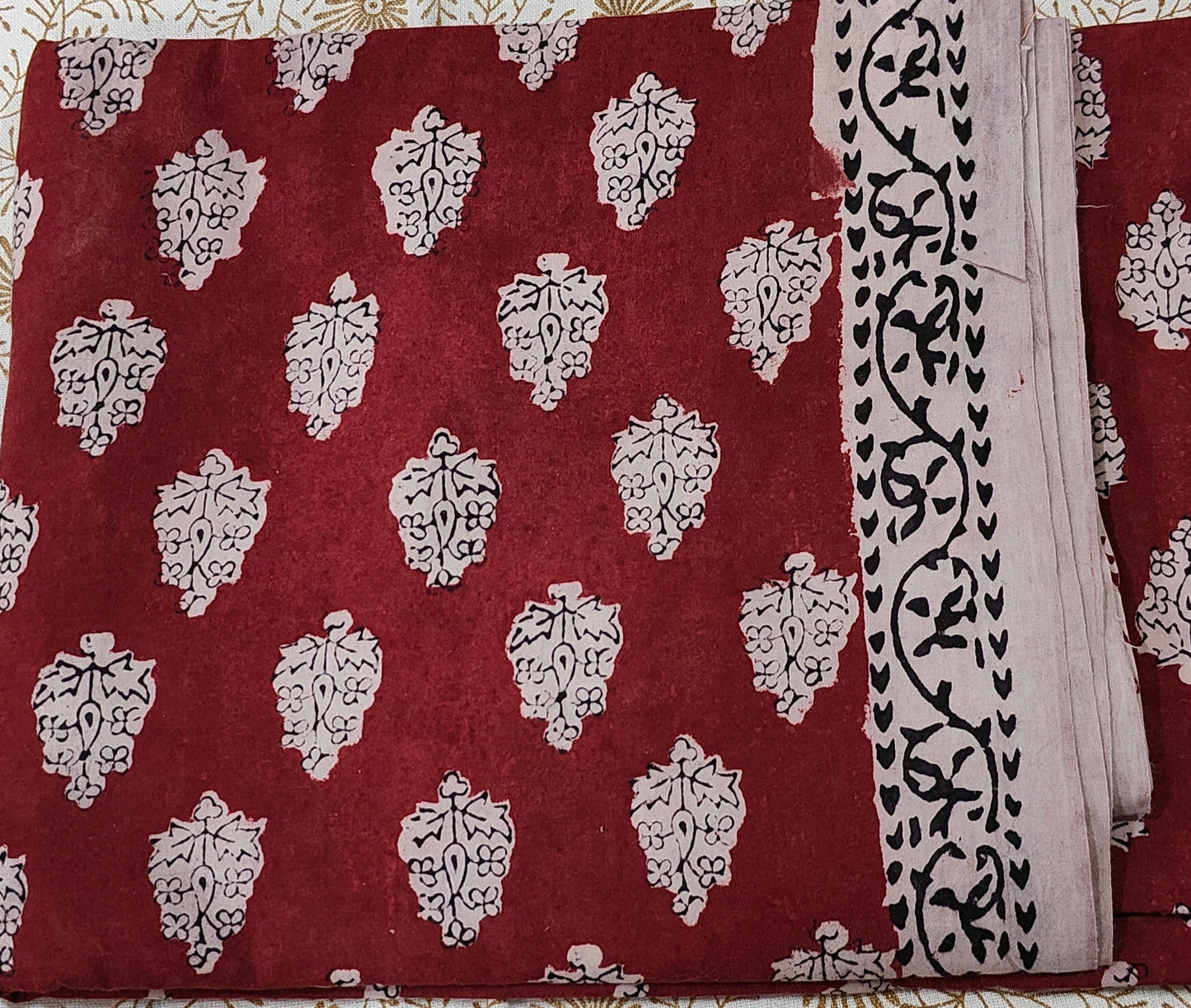 Pure Cotton Complete Salwar Suite material with Dupatta (Marron with Off white)